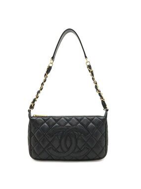 Chanel Quilted CC Logo Chain Shoulder Bag Caviar Leather Black Gold